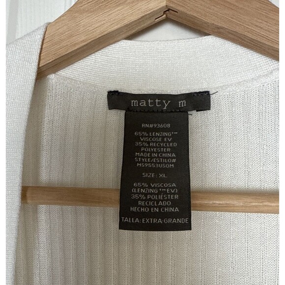 Matty M White Ribbed Cardigan Open Front Lightweight Stretch Women’s XL - Picture 2 of 11